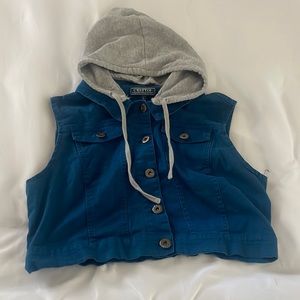 Fau denim vest w/ hoodie